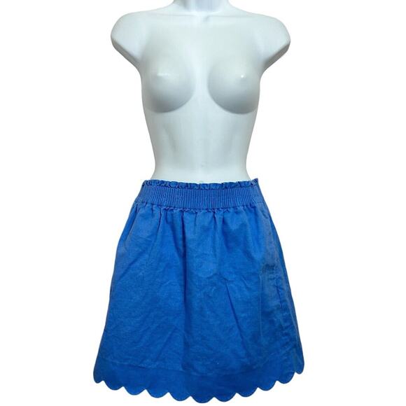J. Crew Scalloped Hem Blue Linen Blend Women’s Skirt Size 2 Above the Knee - Picture 4 of 6